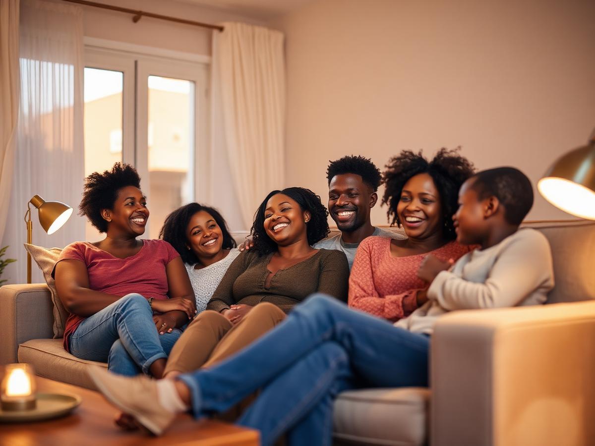 Family enjoying uninterrupted electricity at home in the evening